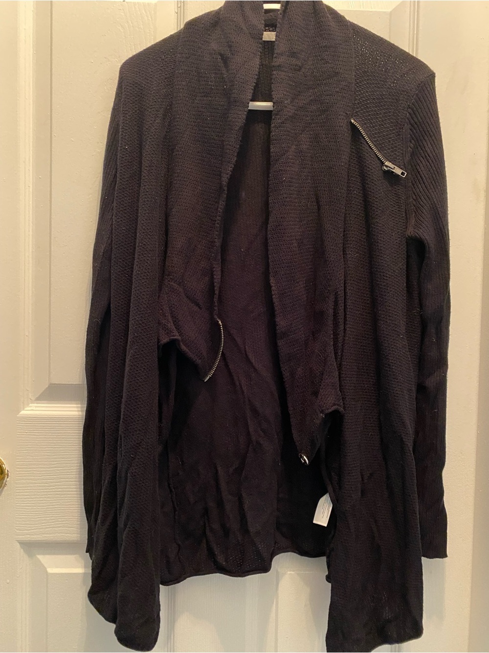 ALFRED SUNG Black Open Drape Cardigan with Zip Accent